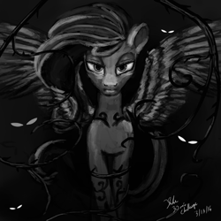 Size: 900x900 | Tagged: safe, artist:xenstroke, fluttershy, pegasus, pony, 30 minute art challenge, monochrome, nightmare fluttershy, solo, speedpaint