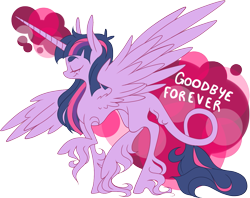 Size: 1173x927 | Tagged: safe, artist:legalese, derpibooru import, twilight sparkle, twilight sparkle (alicorn), alicorn, classical unicorn, attention horse, drama, drama queen, eyes closed, leaving the fandom, magic, raised hoof, smiling, social justice warrior, solo, spread wings, unshorn fetlocks
