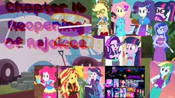 Size: 2048x1152 | Tagged: safe, applejack, fluttershy, pinkie pie, princess celestia, princess luna, principal celestia, rainbow dash, rarity, sci-twi, starlight glimmer, sunset shimmer, twilight sparkle, vice principal luna, better together, choose your own ending, equestria girls, mirror magic, sunset's backstage pass!, the road less scheduled, the road less scheduled: celestia, wake up!, wake up!: applejack, spoiler:eqg specials, fanfic, fanfic art, fanfic cover, food, geode of telekinesis, magical geodes, pancakes