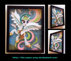 Size: 1325x1132 | Tagged: safe, artist:the-paper-pony, princess celestia, alicorn, pony, craft, flying, shadowbox, solo