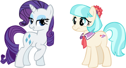 Size: 15318x8250 | Tagged: safe, artist:cyanlightning, coco pommel, rarity, pony, unicorn, made in manehattan, .svg available, absurd resolution, collar, necktie, simple background, transparent background, vector