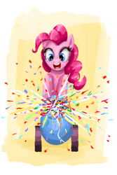 Size: 2288x3421 | Tagged: safe, artist:clrb, pinkie pie, earth pony, pony, confetti, party cannon, solo