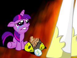 Size: 1024x768 | Tagged: safe, artist:petirep, princess celestia, twilight sparkle, alicorn, pony, mentally advanced series, abuse, bitchlestia, bread, female, filly, filly twilight sparkle, food, mrs. buzzy, twilybuse, tyrant celestia, younger