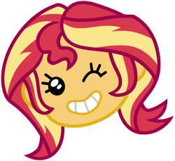 Size: 8673x7940 | Tagged: safe, artist:famousmari5, sunset shimmer, better together, equestria girls, game stream, absurd resolution, cute, emoji, female, head only, one eye closed, shimmerbetes, shimmercode, simple background, smiling, solo, sunset gamer, transparent background, vector, wink