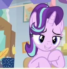 Size: 215x222 | Tagged: safe, screencap, starlight glimmer, pony, unicorn, marks for effort, chocolate, cropped, food, hot chocolate, marshmallows, raised eyebrow, raised hoof, sitting, smiling, solo, starlight's office