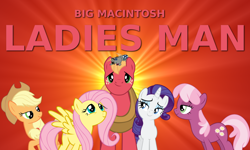 Size: 1024x614 | Tagged: safe, applejack, big macintosh, cheerilee, fluttershy, smarty pants, earth pony, pegasus, pony, applemac, bedroom eyes, big macintosh gets all the mares, cheerimac, fluttermac, harem, implied incest, incest, male, rarimac, shipping, stallion, straight