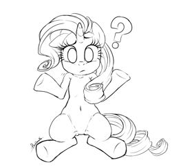 Size: 700x678 | Tagged: safe, artist:pia-sama, rarity, pony, unicorn, monochrome, question mark, shrug, sketch, solo