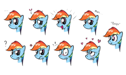 Size: 2000x1200 | Tagged: safe, artist:flamethegamer, derpibooru import, rainbow dash, pegasus, pony, blushing, boop, expressions, lip bite, scrunchy face, solo, wavy mouth