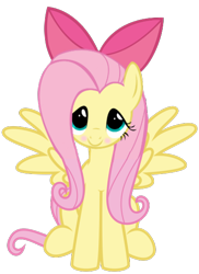 Size: 420x576 | Tagged: dead source, safe, fluttershy, pegasus, pony, apple bloom's bow, blushing, bow, cute, hair bow, shyabetes, simple background, transparent background, vector