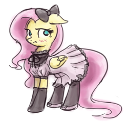 Size: 600x582 | Tagged: safe, artist:king-kakapo, fluttershy, pegasus, pony, blushing, classic lolita, clothes, dress, lolita fashion, sketch, solo