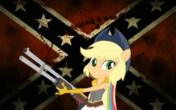 Size: 1024x640 | Tagged: safe, artist:php50, applejack, equestria girls, rainbow rocks, confederate, confederate flag, gun, shotgun, solo, weapon