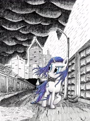 Size: 3412x4604 | Tagged: safe, artist:mcstalins, rarity, pony, unicorn, earth, rain, traditional art