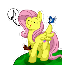 Size: 959x1000 | Tagged: safe, artist:chop-chops, fluttershy, bird, pegasus, pony, eyes closed, solo