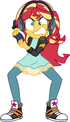 Size: 3671x6359 | Tagged: safe, artist:curvesandlines, sunset shimmer, equestria girls, equestria girls series, game stream, spoiler:eqg series (season 2), absurd resolution, angry, controller, converse, headphones, joystick, shoes, simple background, sneakers, solo, transparent background, vector