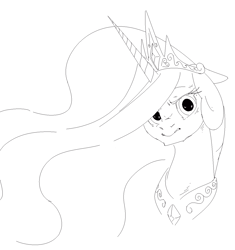 Size: 1159x1235 | Tagged: safe, artist:silfidum, princess celestia, alicorn, pony, bust, monochrome, portrait, sketch, solo