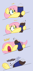 Size: 538x1172 | Tagged: safe, artist:shoutingisfun, fluttershy, pegasus, pony, adorable distress, bebsi, clumsy, comic, cute, fail, female, horse problems, mare, nose in the air, open mouth, pepsi, shyabetes, soda