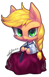 Size: 1988x3128 | Tagged: safe, artist:jggjqm522, applejack, earth pony, pony, clothes, hanbok, simple background, solo, transparent background