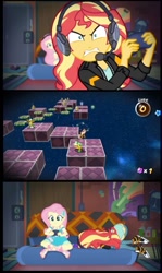 Size: 575x966 | Tagged: safe, edit, edited screencap, screencap, fluttershy, sunset shimmer, better together, equestria girls, game stream, converse, face down ass up, gamer sunset, hammer bro, mario, meme, psycho gamer sunset, shoes, sunset gamer, sunset shimmer frustrated at game, super mario bros., super mario galaxy 2