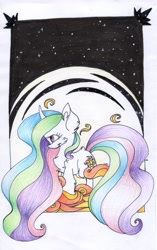 Size: 1805x2868 | Tagged: safe, artist:cutepencilcase, princess celestia, alicorn, pony, chest fluff, ear fluff, solo, sunrise, traditional art