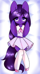 Size: 3838x7015 | Tagged: safe, artist:majo-shoujo, oc, oc:nova aurora, anthro, unguligrade anthro, unicorn, body pillow, body pillow design, clothes, cute, female, horn, mare, mary janes, midriff, moe, ocbetes, pleated skirt, shoes, skirt, socks, solo, stockings, thigh highs, zettai ryouiki