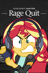 Size: 1920x2916 | Tagged: safe, sunset shimmer, better together, equestria girls, game stream, achievement hunter, controller, headphones, headset mic, joystick, michael jones, rage quit, rooster teeth, shimmercode