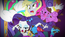 Size: 1920x1080 | Tagged: safe, screencap, bulk biceps, derpy hooves, princess thunder guts, rarity, dog, better together, choose your own ending, equestria girls, lost and pound, derpybulk, majestic as fuck, puppy