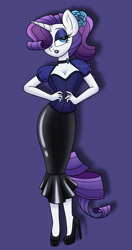 Size: 817x1551 | Tagged: safe, artist:sweetfilthyfun, rarity, anthro, plantigrade anthro, alternate hairstyle, bedroom eyes, clothes, corset, high heels, lipstick, ponytail, shoes, skirt, solo