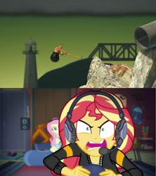 Size: 1280x1440 | Tagged: safe, edit, screencap, fluttershy, sunset shimmer, better together, equestria girls, game stream, angry, gamer sunset, getting over it, meme, psycho gamer sunset, shimmercode, sunset shimmer frustrated at game