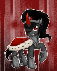 Size: 1024x1280 | Tagged: safe, artist:junkyardgypsy, derpibooru import, king sombra, pony, unicorn, black mane, gray coat, horn, male, solo, stallion