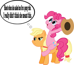 Size: 1178x1028 | Tagged: safe, artist:videogamehunter, applejack, pinkie pie, earth pony, pony, applepie, comic, female, lesbian, pony ride, shipping