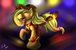 Size: 1250x822 | Tagged: safe, artist:jinyaranda, applejack, earth pony, pony, female, mare, rave, solo