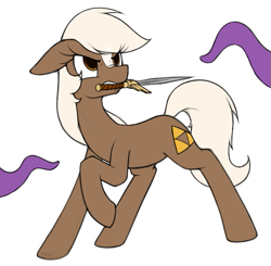 Size: 711x697 | Tagged: safe, artist:anearbyanimal, derpibooru import, earth pony, pony, angry, epona, female, mare, mouth hold, ponified, raised hoof, simple background, solo, sword, tentacles, the legend of zelda, weapon, white background