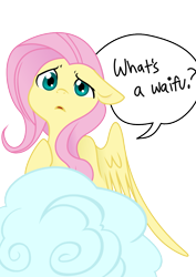 Size: 827x1169 | Tagged: safe, artist:glacierclear, artist:glacierclear edits, artist:sketchy brush, edit, fluttershy, pegasus, pony, collaboration, cloud, confused, floppy ears, head tilt, looking at you, question, raised eyebrow, simple background, solo, transparent background, vector, vector trace, waifu
