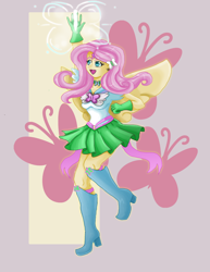 Size: 842x1089 | Tagged: safe, artist:dreamerswork, fluttershy, equestria girls, element of kindness, humanized, sailor moon, sailor scout, solo, winged humanization