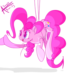 Size: 2650x2750 | Tagged: safe, artist:asimplerarity, pinkie pie, earth pony, pony, hoofbump, self ponidox, simple background, solo, sprinkles, suspended