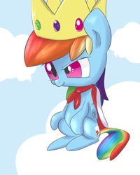 Size: 1400x1750 | Tagged: safe, artist:dambitail, derpibooru import, rainbow dash, pegasus, pony, cloud, cloudy, crown, cute, dashabetes, solo