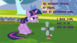 Size: 1054x591 | Tagged: safe, derpibooru import, twilight sparkle, twilight sparkle (alicorn), alicorn, pony, female, frown, grumpy, grumpy twilight, mare, purple text, sitting, solo, sweat