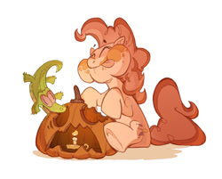 Size: 1246x1000 | Tagged: safe, artist:gouviac, gummy, pinkie pie, earth pony, pony, halloween, holiday, jack-o-lantern, pumpkin, pumpkin carving