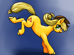 Size: 1024x768 | Tagged: safe, artist:luckyorigamistars, applejack, earth pony, pony, applejack's hat, blonde, blonde mane, blonde tail, female, green eyes, mare, orange coat, solo