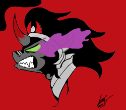 Size: 1112x968 | Tagged: safe, artist:lucas_gaxiola, derpibooru import, king sombra, pony, unicorn, angry, bust, curved horn, gritted teeth, horn, male, signature, solo, sombra eyes, stallion