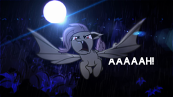 Size: 1920x1080 | Tagged: safe, artist:gamemasterluna, artist:smokeybacon, edit, fluttershy, dark, flutterbat, flying, lens flare, moon, poison joke, text, wallpaper