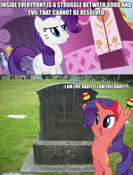 Size: 1280x1680 | Tagged: safe, edit, edited screencap, screencap, rarity, pony, unicorn, the saddle row review, caption, crossing the line twice, dancing, devil rarity, epitaph, evil homer, grave dancing, gravestone, image macro, imagine spot, implied murder, maracas, meme, musical instrument, rest in peace, simpsons did it, the simpsons, we are going to hell, whacking day