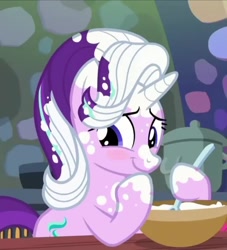 Size: 982x1080 | Tagged: safe, screencap, starlight glimmer, unicorn, every little thing she does, blushing, cropped, cute, flour, glimmerbetes