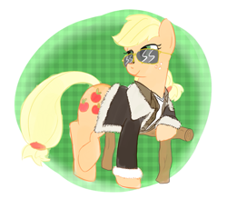 Size: 775x679 | Tagged: safe, artist:tanmansmantan, applejack, earth pony, pony, aviators, bomber jacket, clothes, jacket, leather jacket, outfit, solo, sunglasses