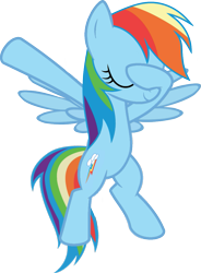 Size: 823x1120 | Tagged: safe, artist:uigsyvigvusy, artist:wissle, derpibooru import, rainbow dash, pegasus, pony, bipedal, covering eyes, cute, dab, eyes closed, facehoof, female, mare, rainbow dab, simple background, smiling, solo, trace, transparent background, vector