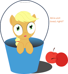 Size: 6287x6811 | Tagged: safe, artist:kylami, applejack, earth pony, pony, absurd resolution, apple, bucket, filly, solo