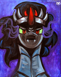 Size: 636x800 | Tagged: safe, artist:madblackie, derpibooru import, king sombra, pony, unicorn, black mane, male, sharp teeth, sombra eyes, stallion, traditional art