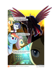 Size: 3541x5016 | Tagged: safe, artist:gashiboka, derpibooru import, applejack, doctor whooves, fluttershy, rainbow dash, rarity, earth pony, pegasus, pony, unicorn, comic:recall the time of no return, comic, implied tyrant sparkle, male, patreon, patreon logo, stallion