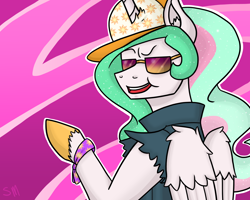 Size: 3000x2400 | Tagged: safe, artist:smilingm00n, princess celestia, alicorn, pony, clothes, hat, solo, sunglasses, totally radical, vest