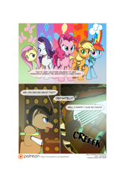 Size: 3541x5016 | Tagged: safe, artist:gashiboka, derpibooru import, applejack, doctor whooves, fluttershy, pinkie pie, rainbow dash, rarity, earth pony, pegasus, pony, unicorn, comic:recall the time of no return, comic, doctor who, elements of harmony, onomatopoeia, patreon, patreon logo, tardis